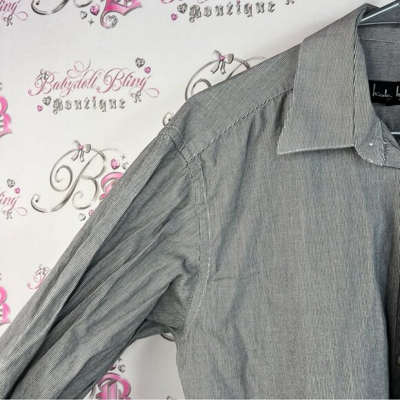 Nicole Miller button down shirt long sleeve white Gray Casual Button Down Shirt - Picture 6 of 14